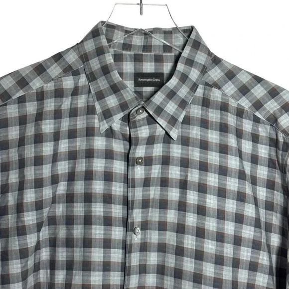 ERMENEGILDO ZEGNA mens Size XL  Button Front Shirt Gray plaid check - Picture 3 of 8